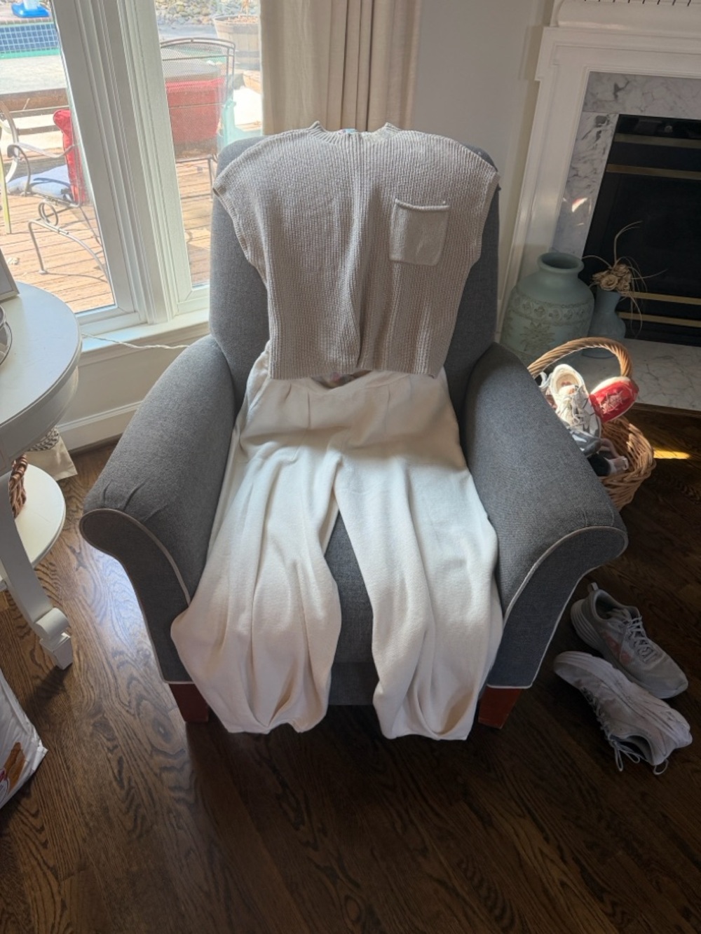 Freya Cream Knit Top and White Wide-Leg Pants Set